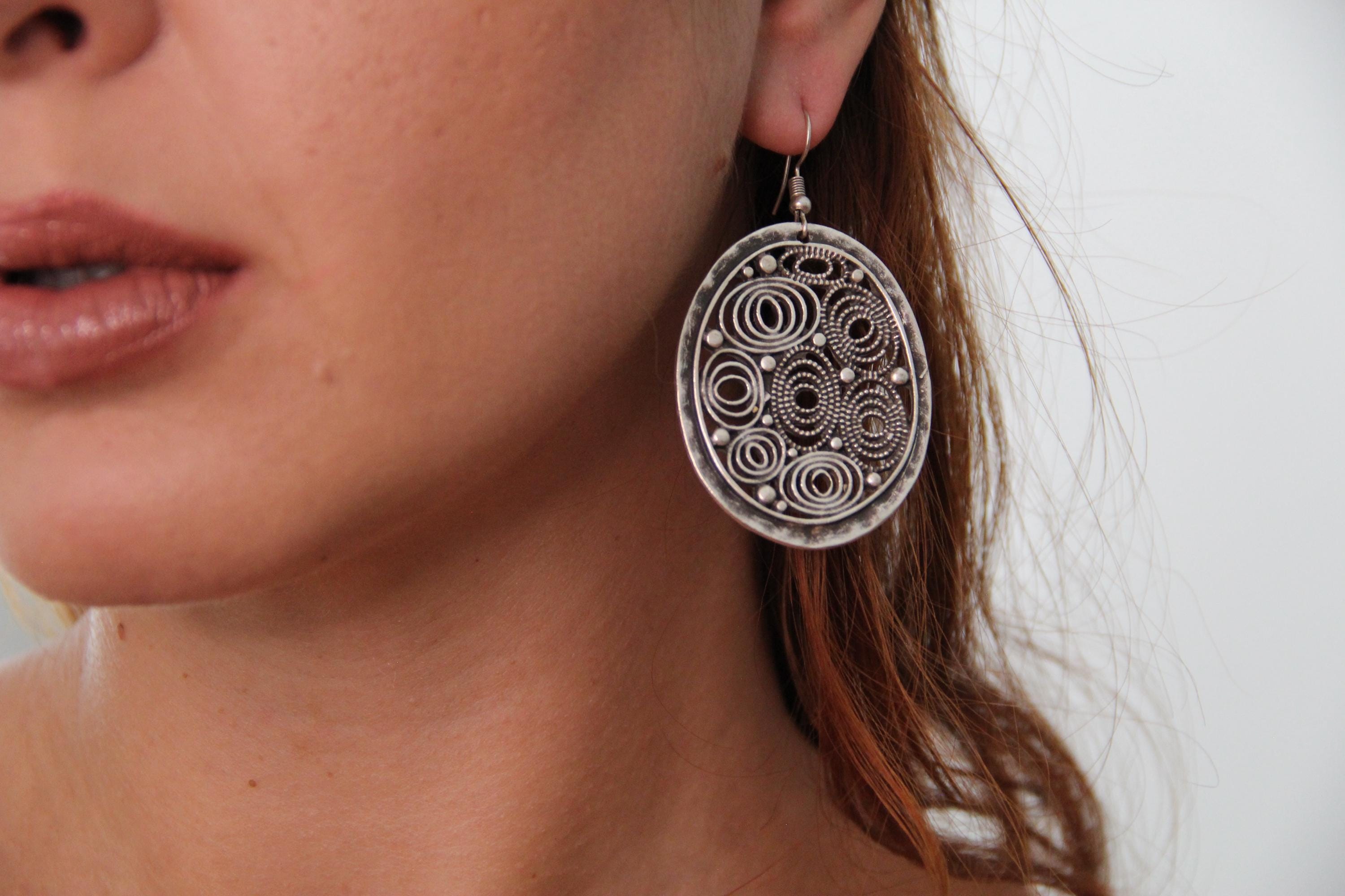 Large Bohemian Silver Earrings