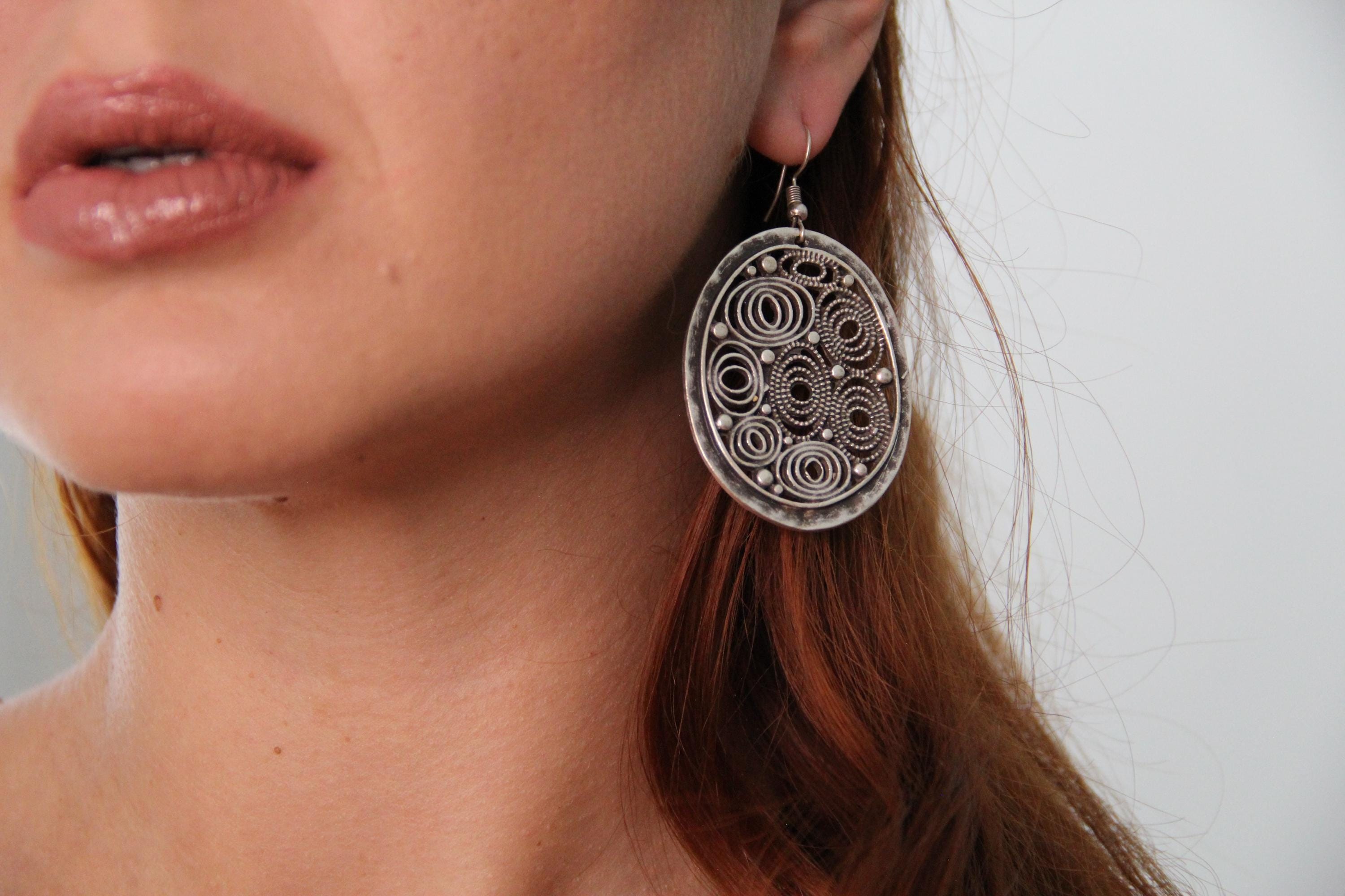 Large Bohemian Silver Earrings