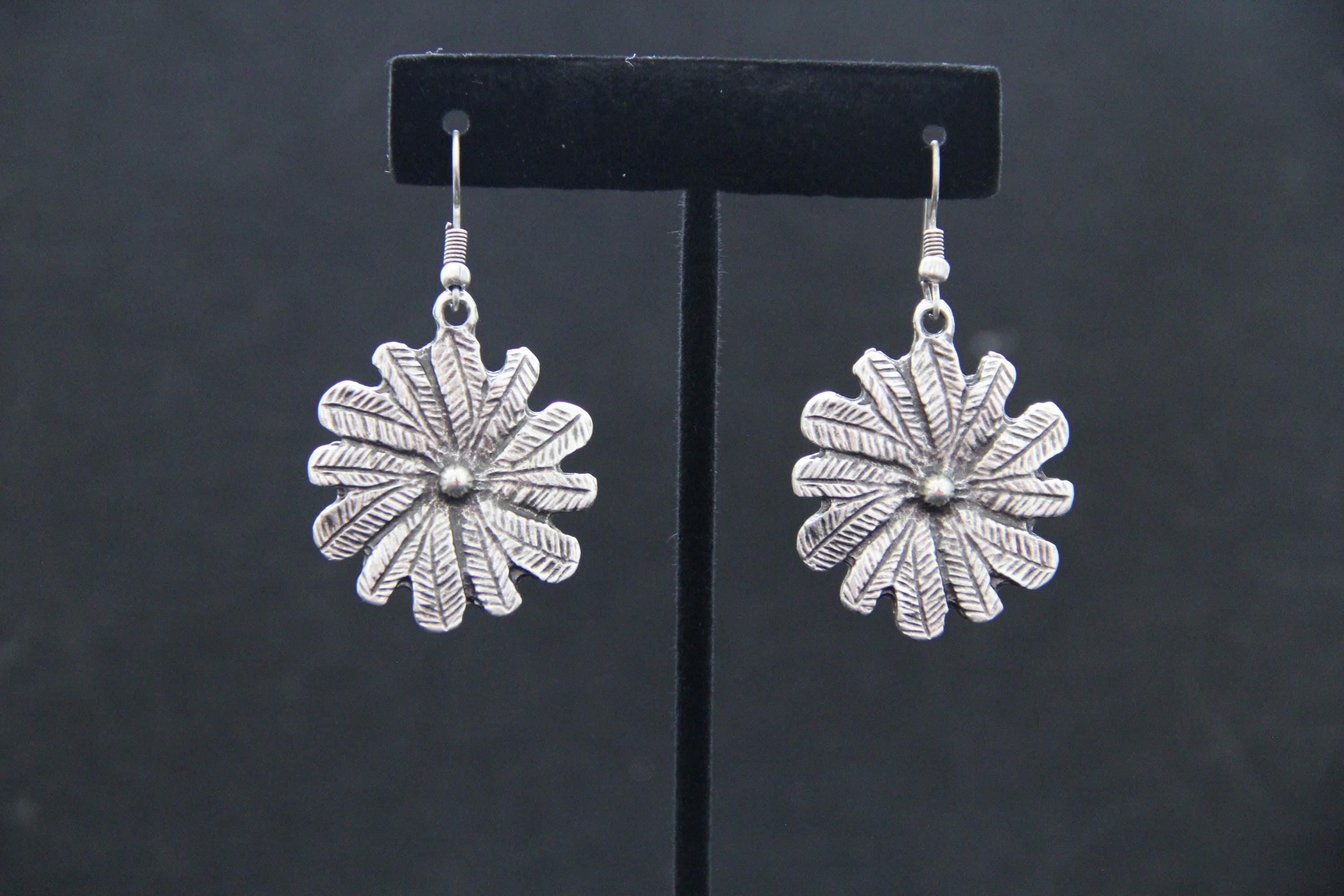 Handmade Statement Silver Flower Earring