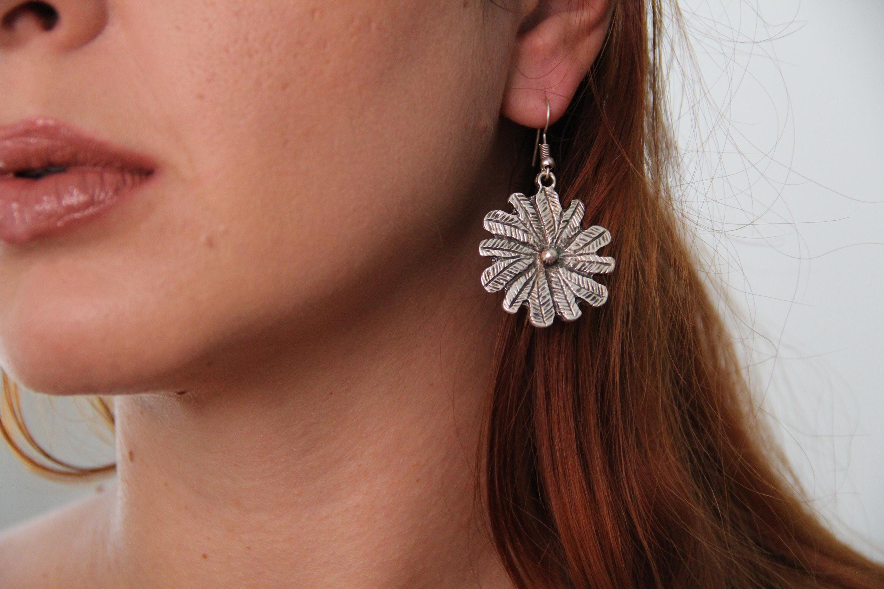 Handmade Statement Silver Flower Earring