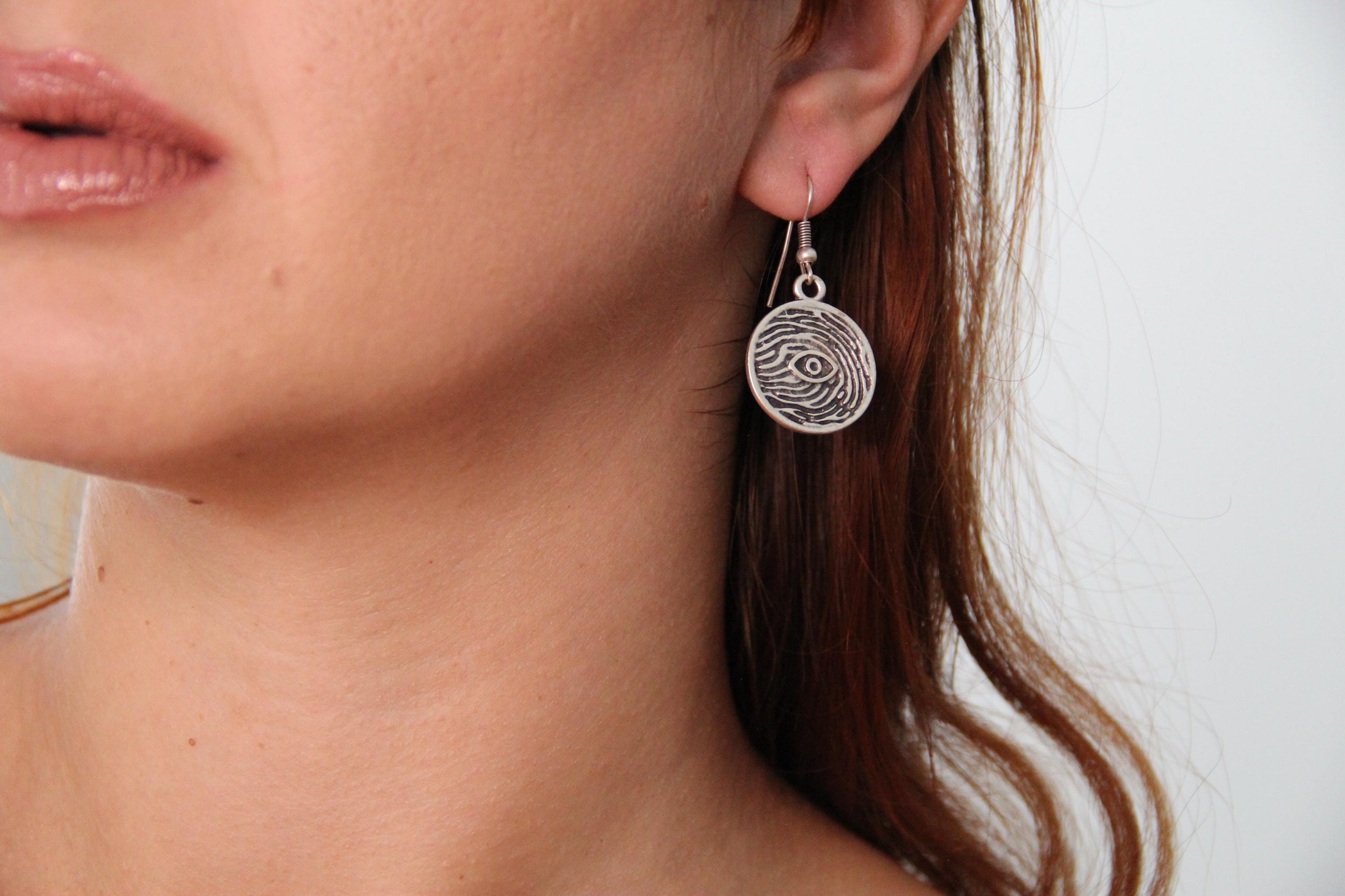 Silver Bohemian Engraved Evil Eye Earrings