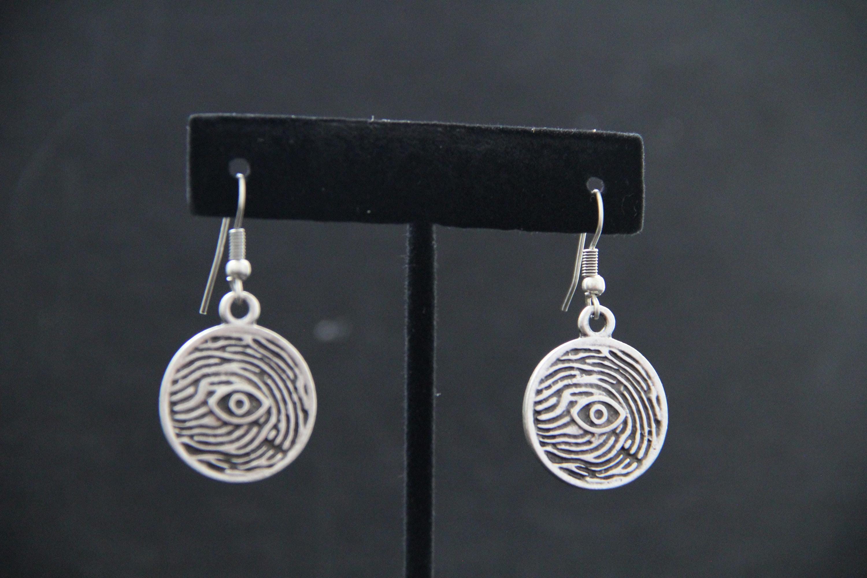 Silver Bohemian Engraved Evil Eye Earrings