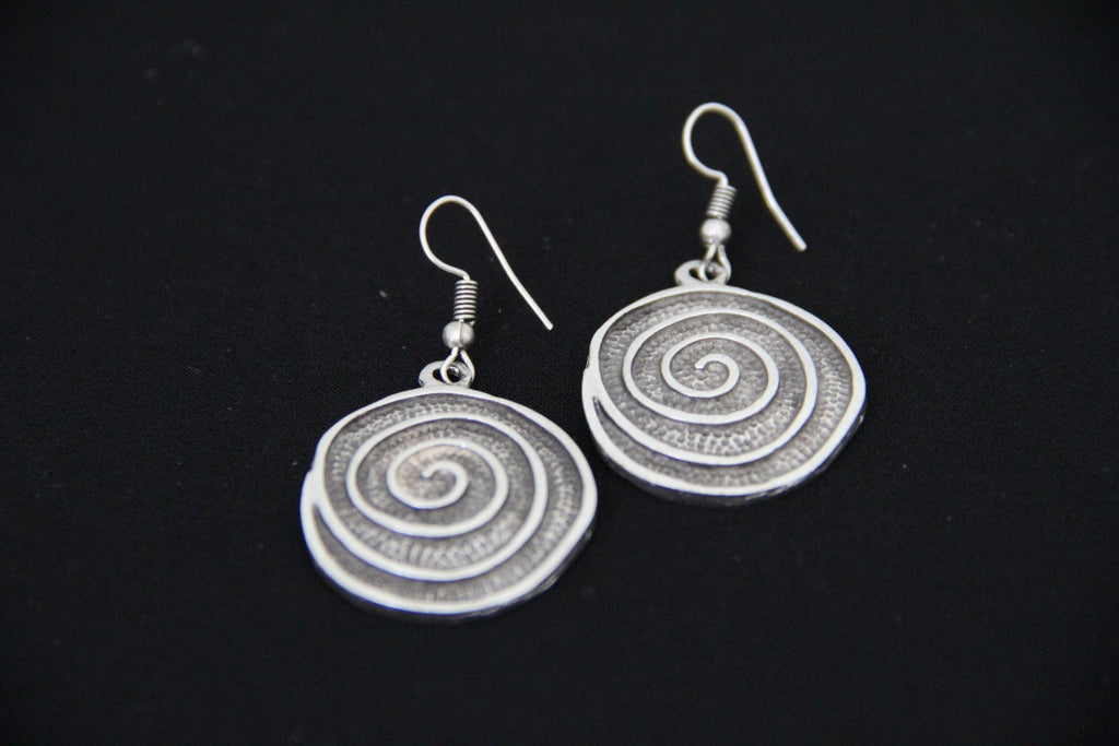 Handmade Large Round Silver Dangle Earrings