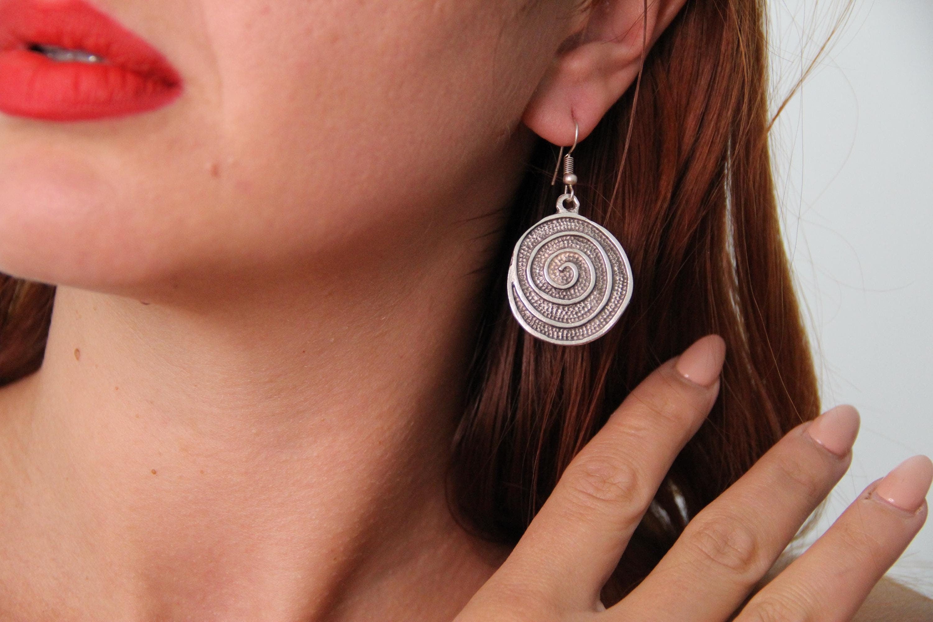 Handmade Large Round Silver Dangle Earrings
