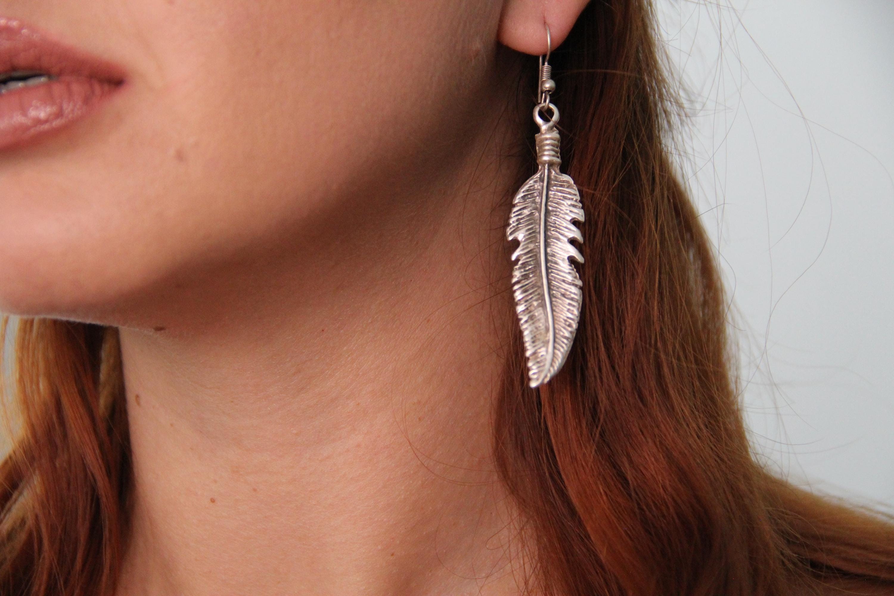 Dangle Feather Silver Earring