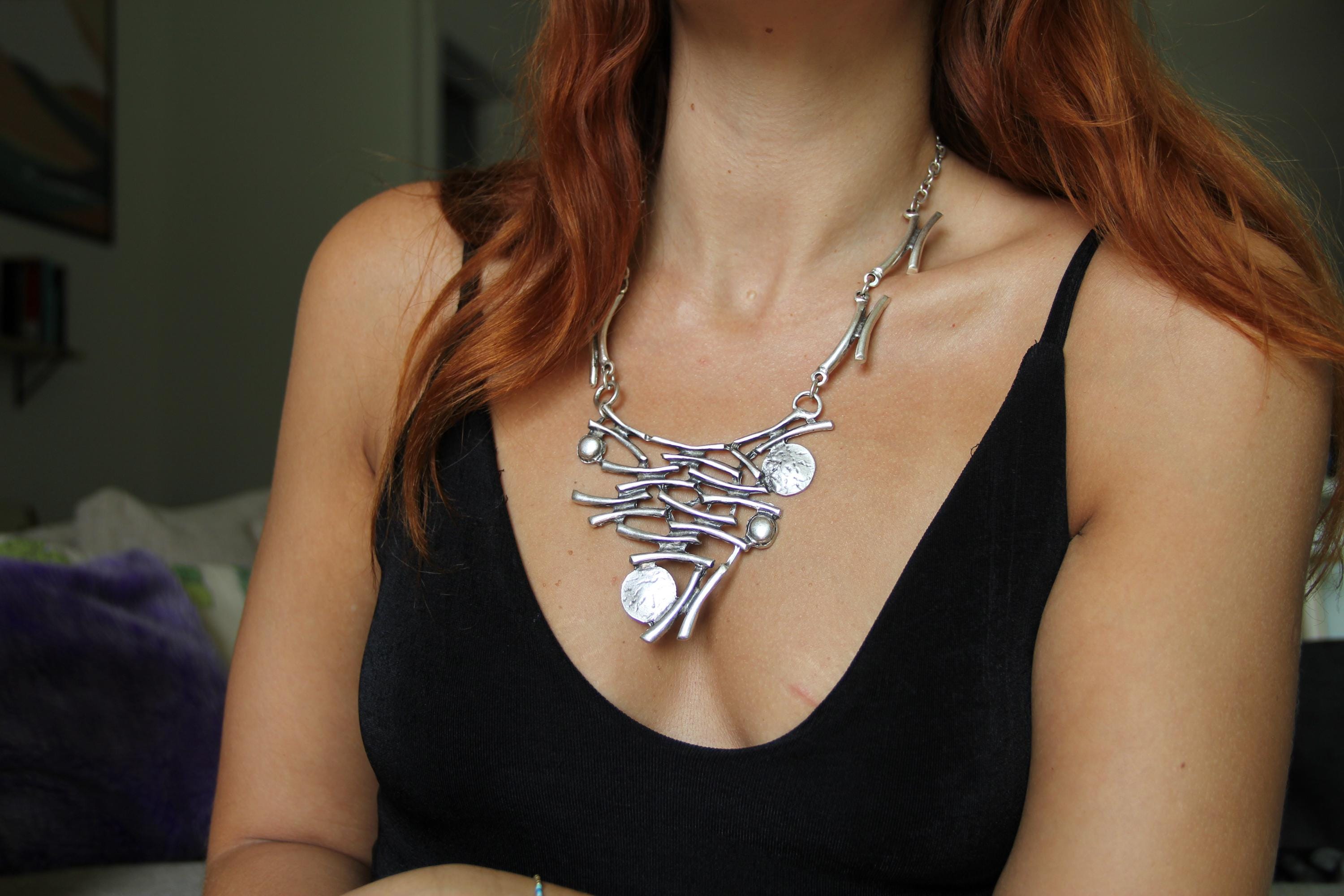 Abstract Geometric Handmade Statement Necklace