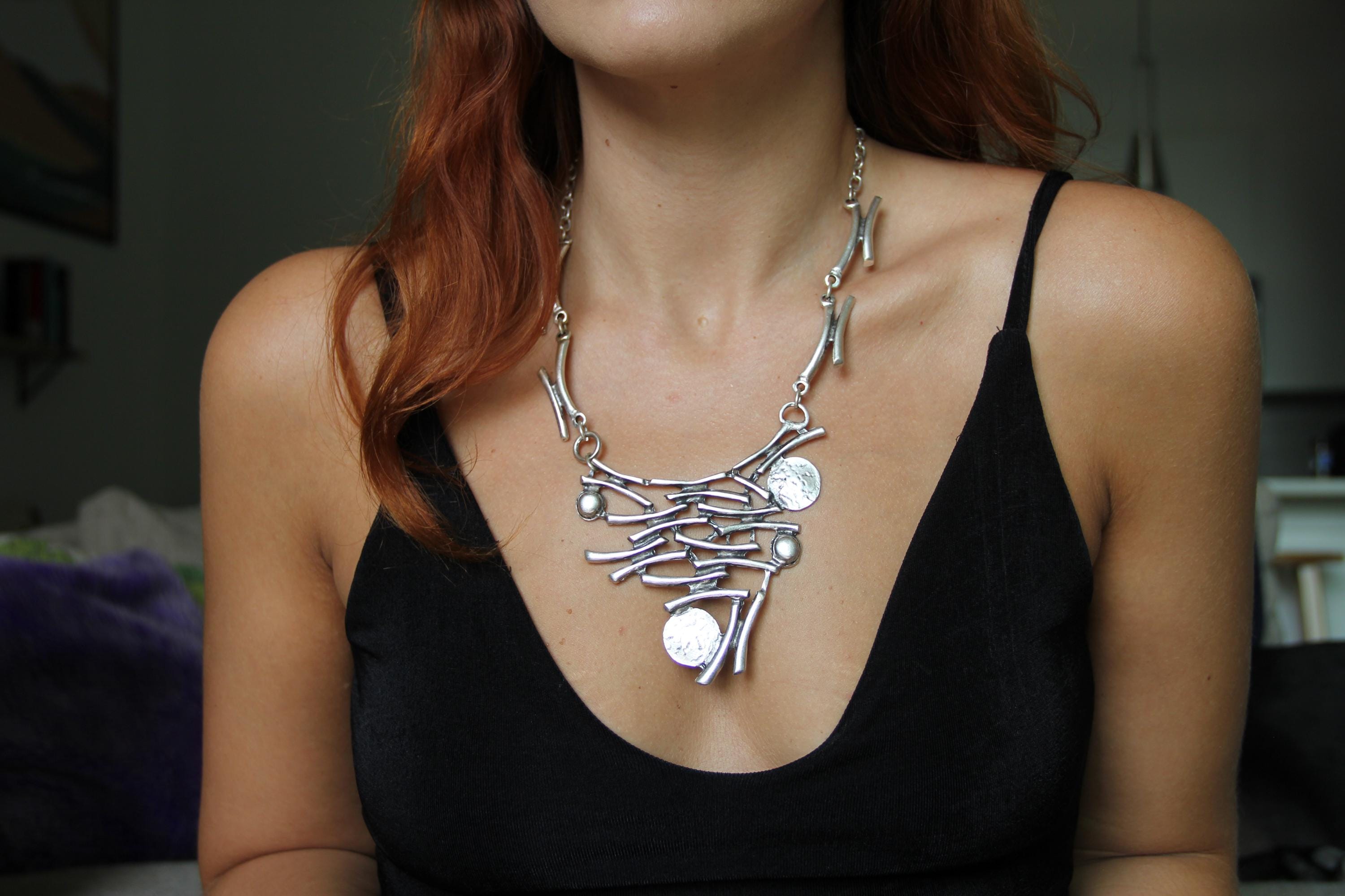 Abstract Geometric Handmade Statement Necklace