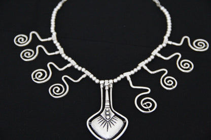 Chunky Silver Beaded Chain Necklace – Boho Ethnic Style Statement Jewelry for Women or Unisex