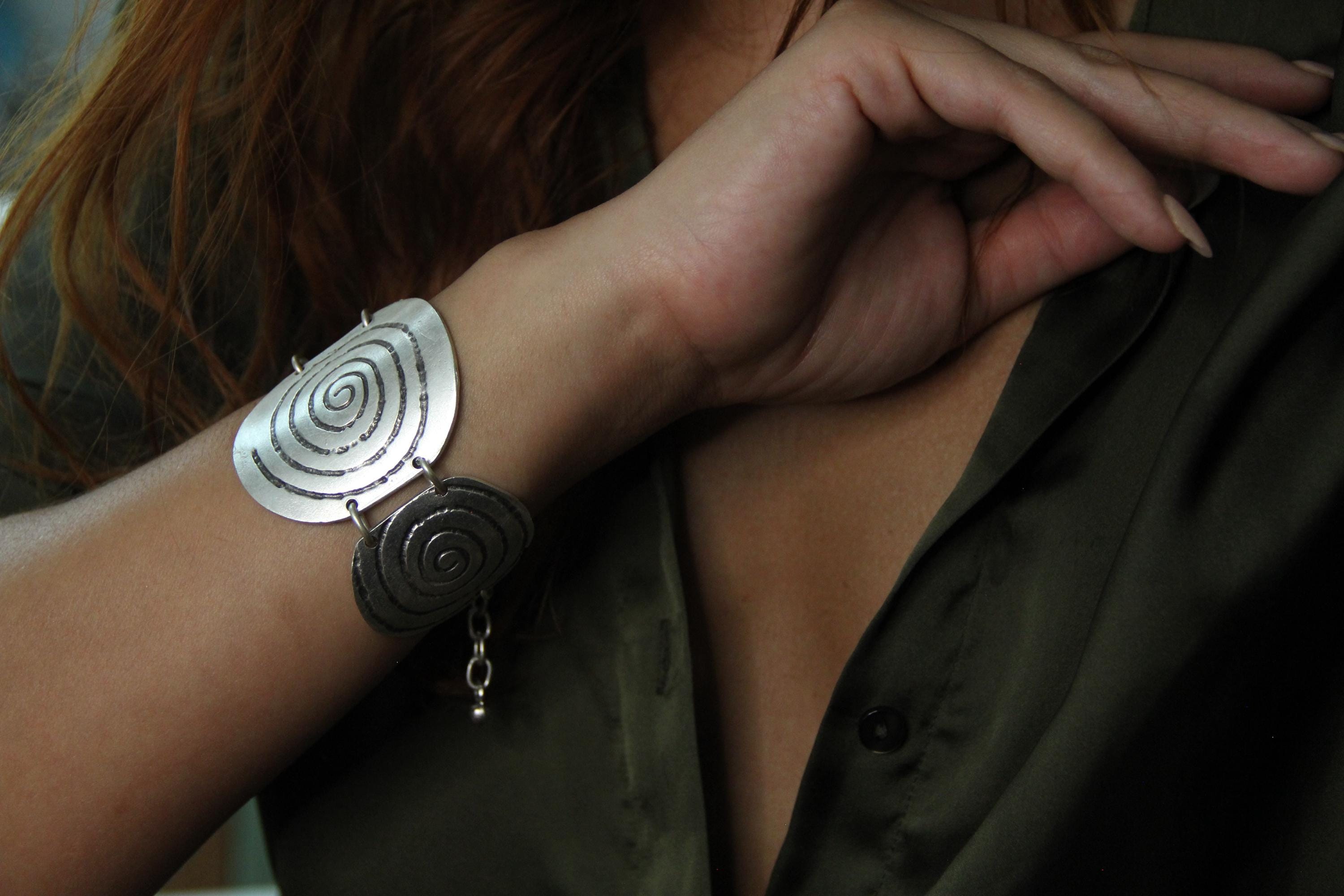 Boho Style Engraved Silver Bracelet