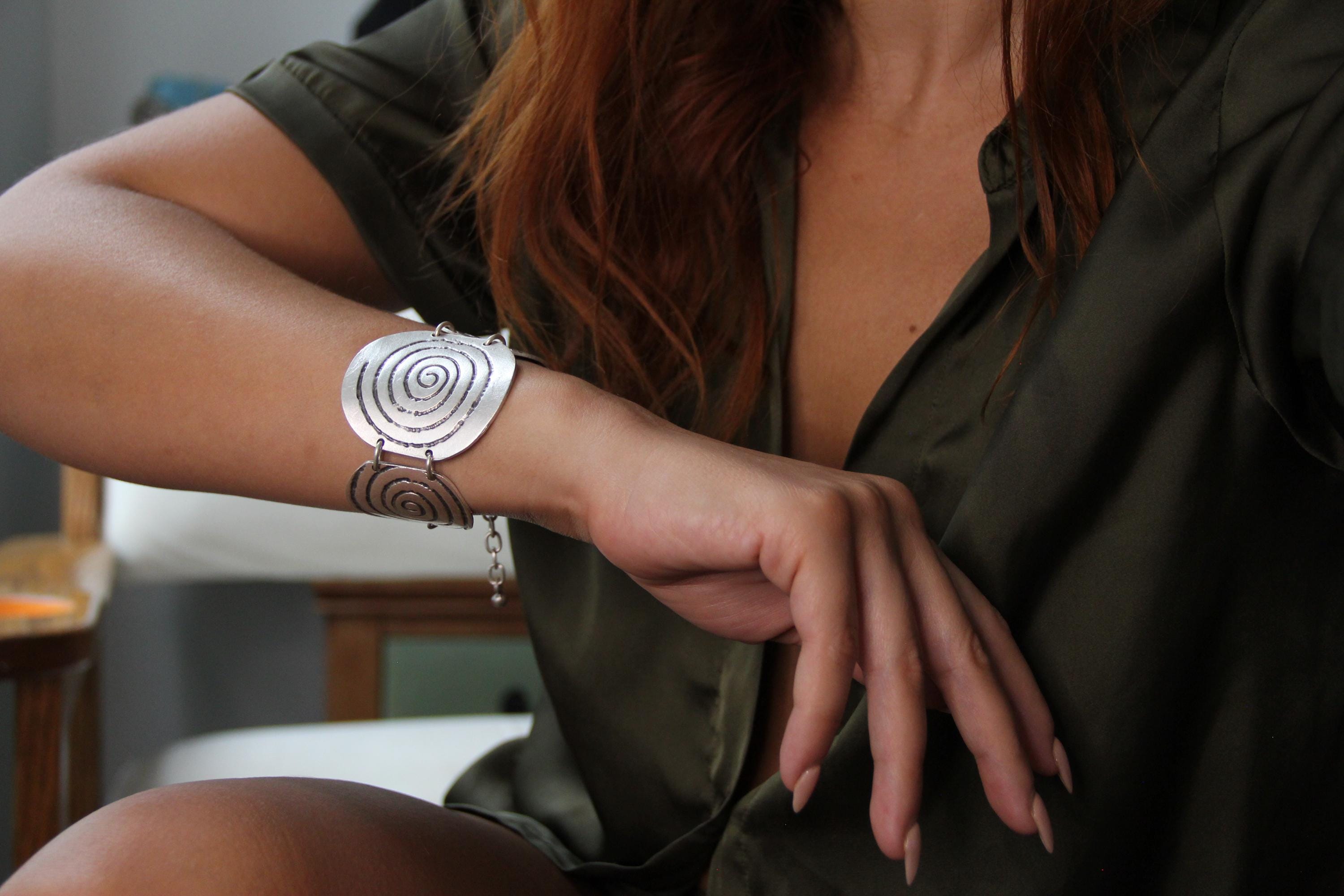 Boho Style Engraved Silver Bracelet