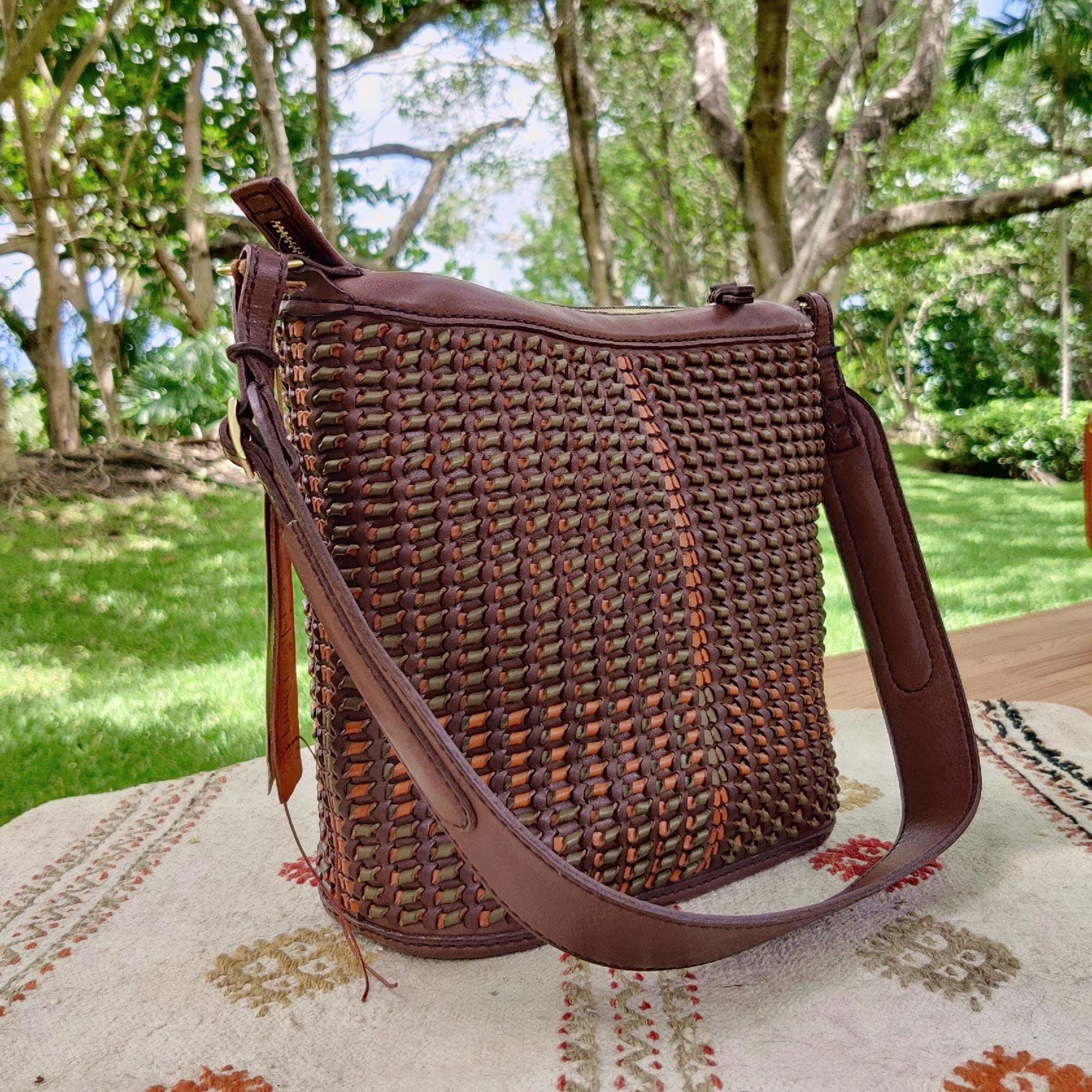 Genuine Leather Brown Woven Shoulder Bag