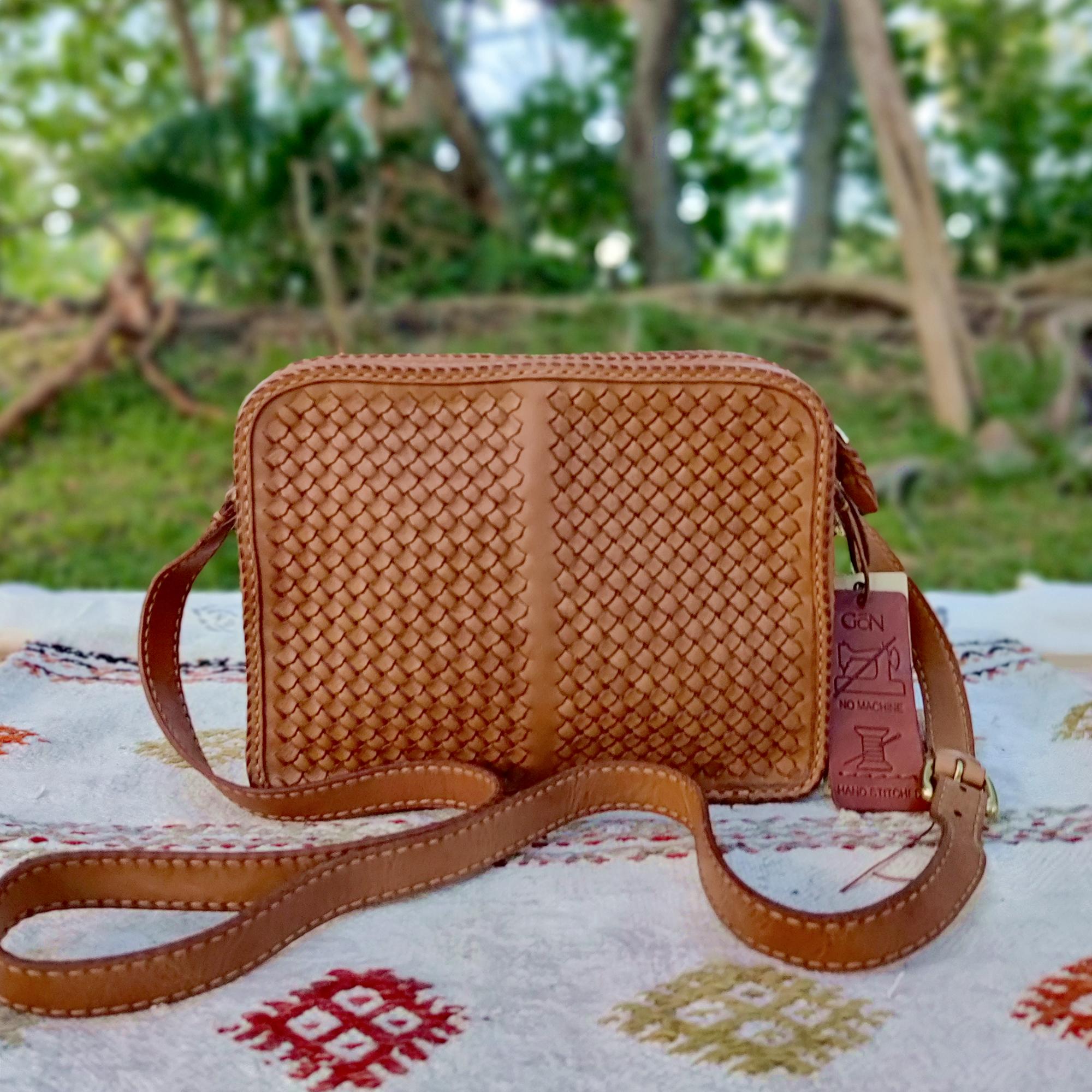 Brown Genuine Leather Woven Shoulder Bag