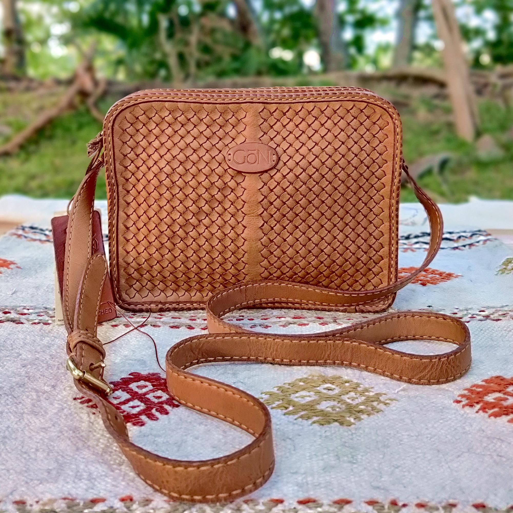 Brown Genuine Leather Woven Shoulder Bag