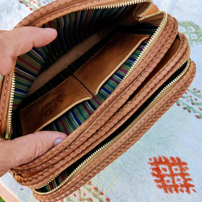 Brown Genuine Leather Woven Shoulder Bag
