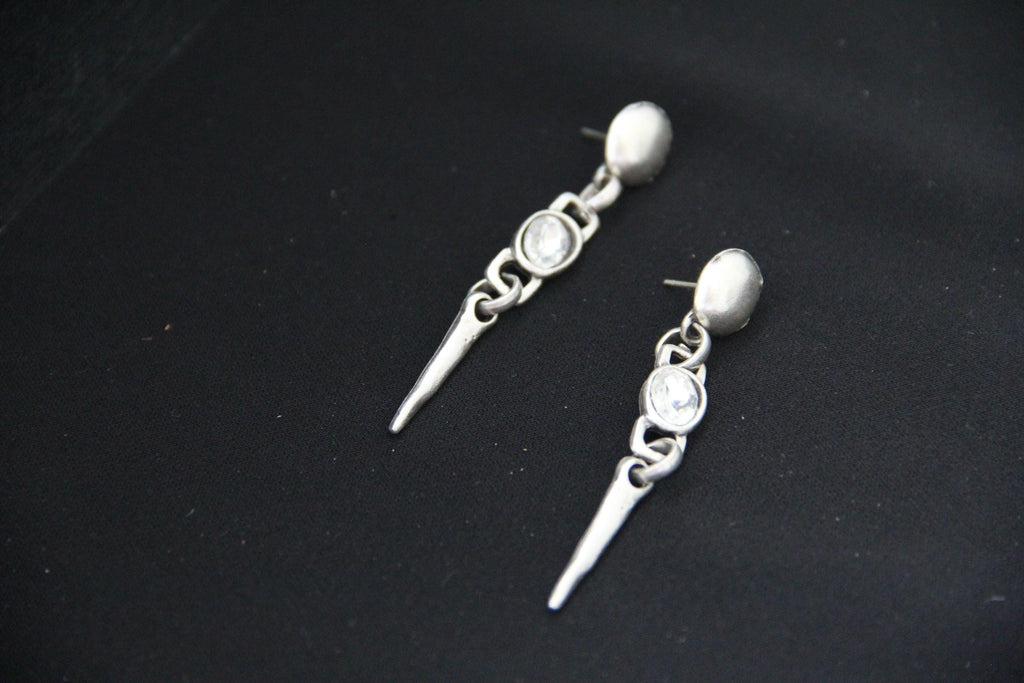 Dangle Silver Earrings with Stone in Middle