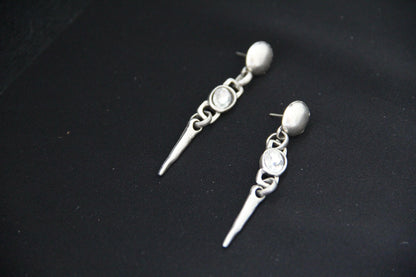 Dangle Silver Earrings with Stone in Middle