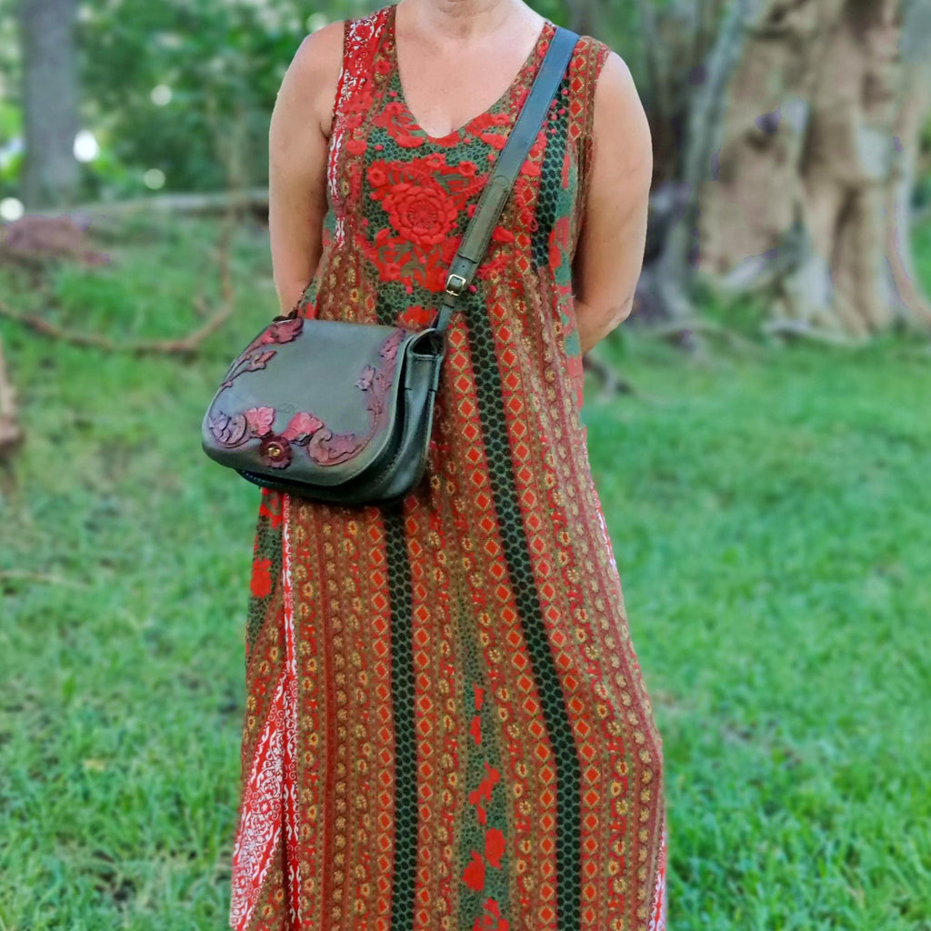 Green Genuine Leather Western Style Shoulder Bag