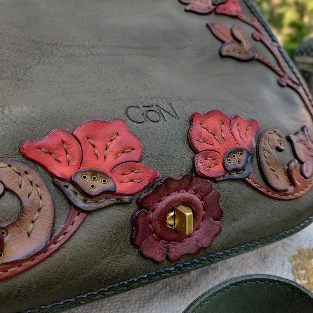 Green Genuine Leather Western Style Shoulder Bag