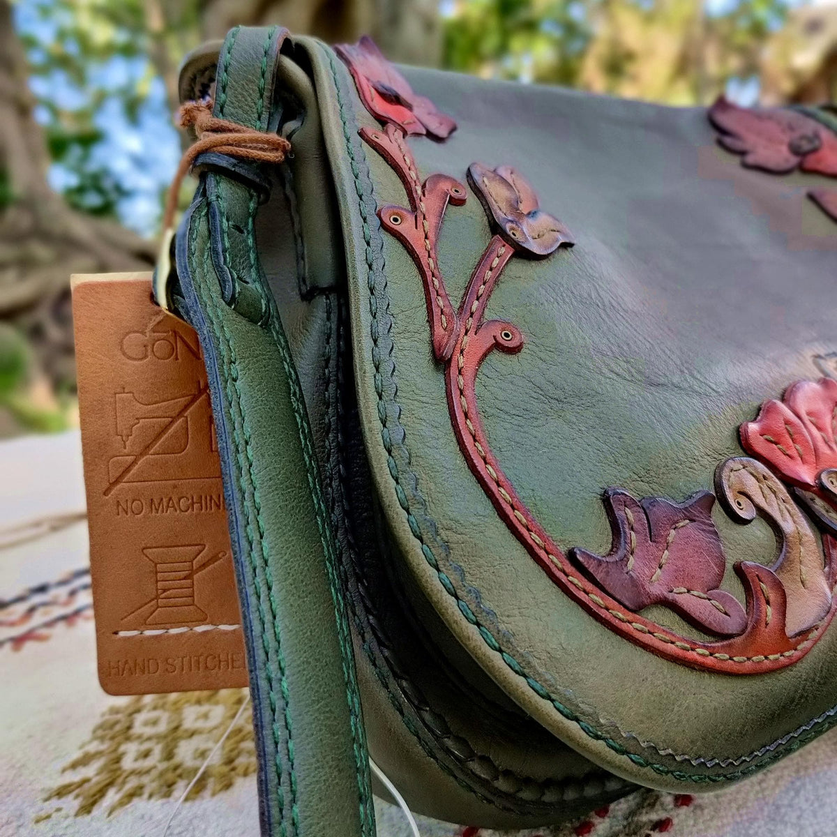 Green Genuine Leather Western Style Shoulder Bag