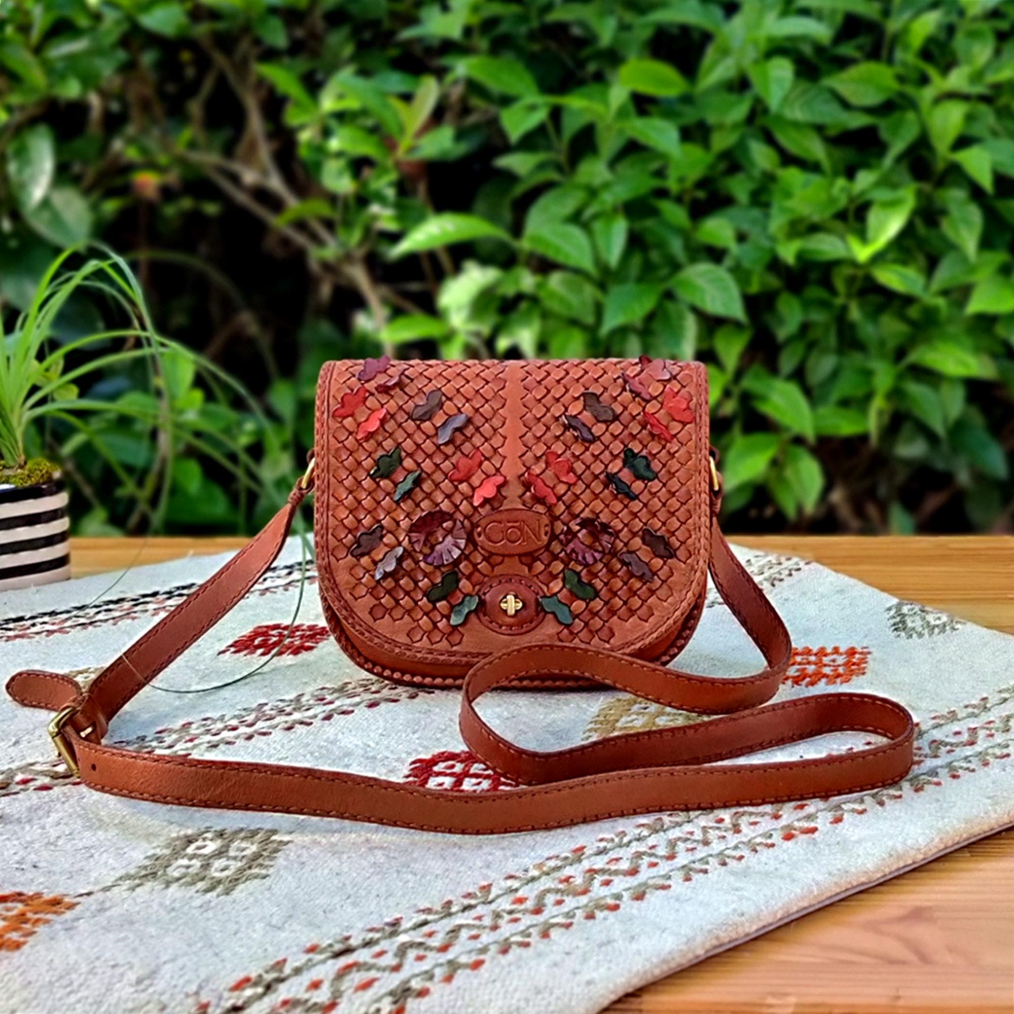 Brown Woven Leather Shoulder Bag