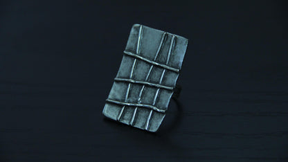 Handmade Geometric Large Silver Ring