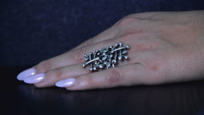 Abstract Large Silver Ring