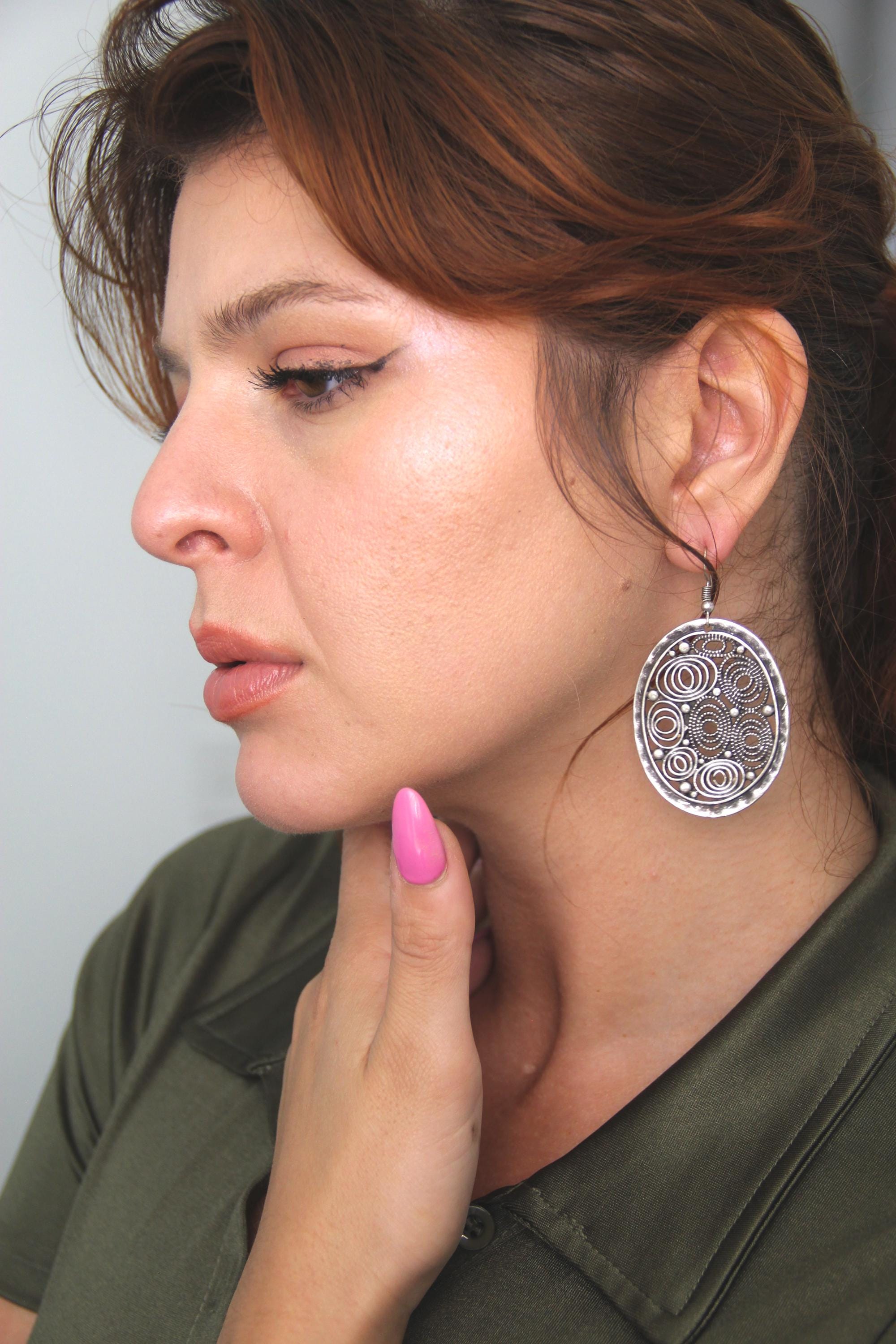 Large Bohemian Silver Earrings
