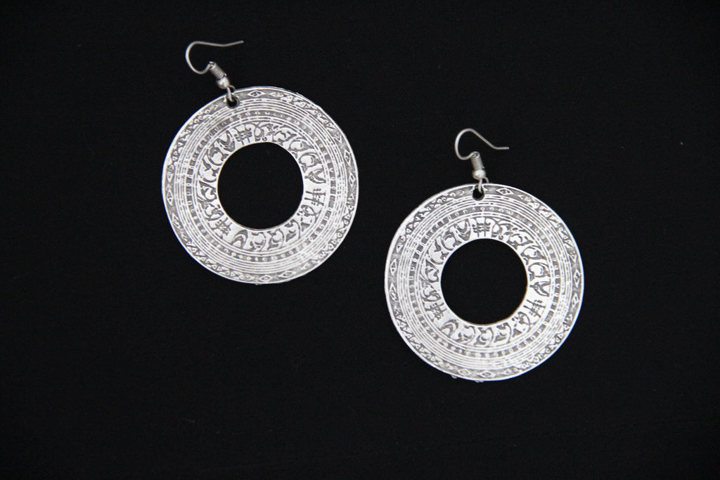 Hoop Silver Large Engraved Earring