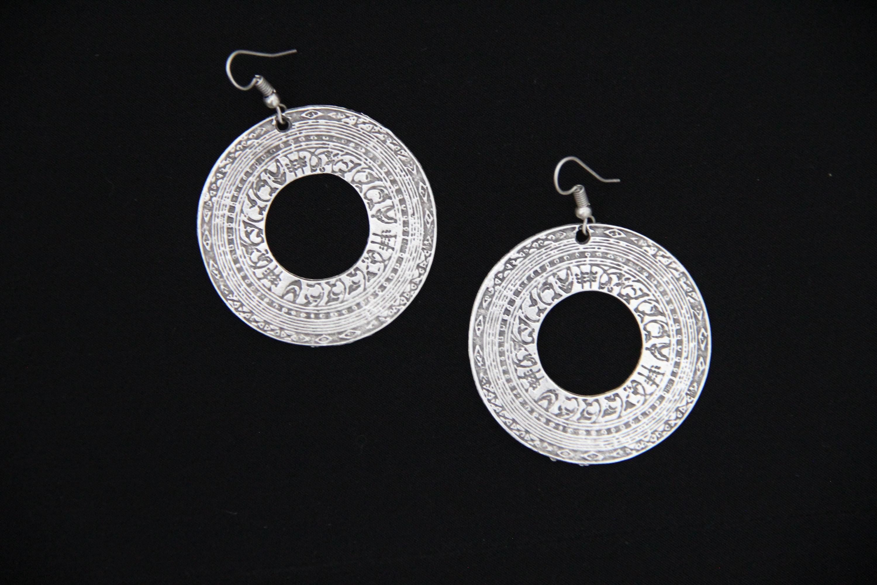 Hoop Silver Large Engraved Earring