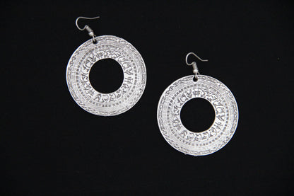 Hoop Silver Large Engraved Earring