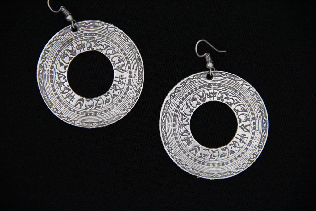 Hoop Silver Large Engraved Earring