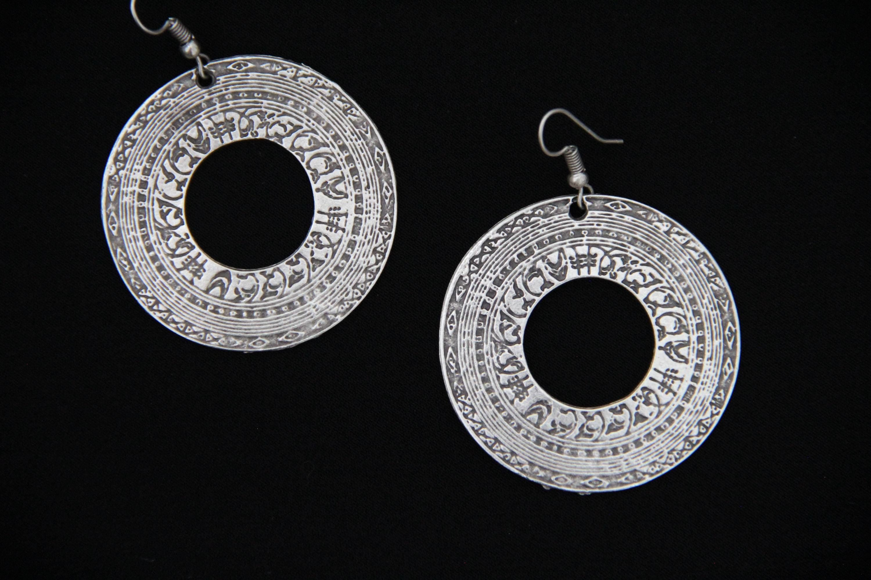 Hoop Silver Large Engraved Earring