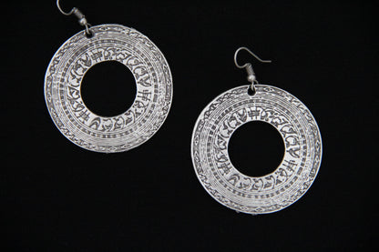 Hoop Silver Large Engraved Earring