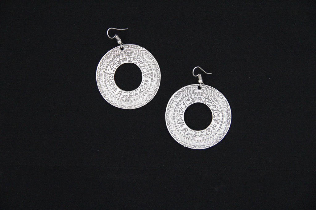 Hoop Silver Large Engraved Earring