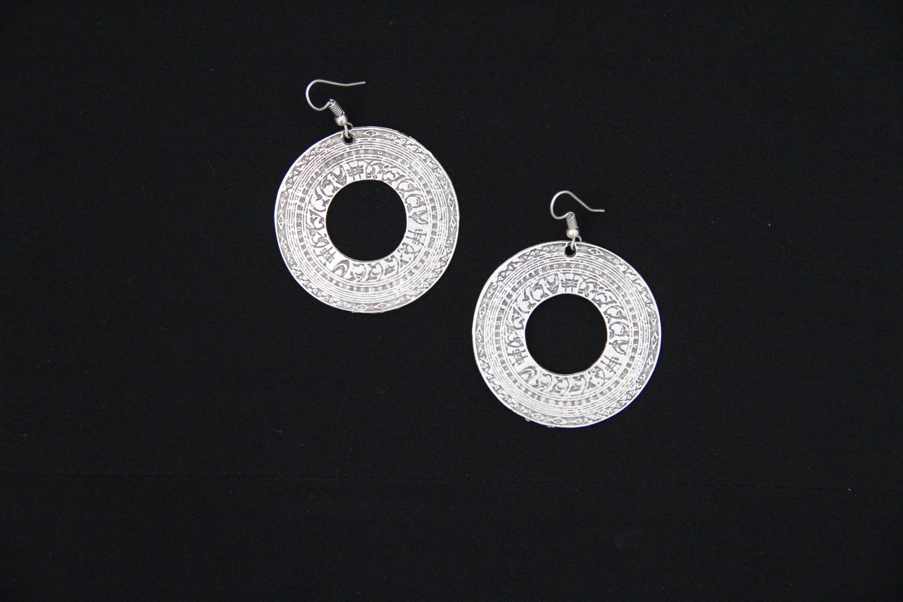 Hoop Silver Large Engraved Earring