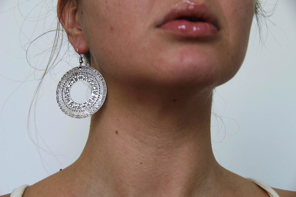 Hoop Silver Large Engraved Earring