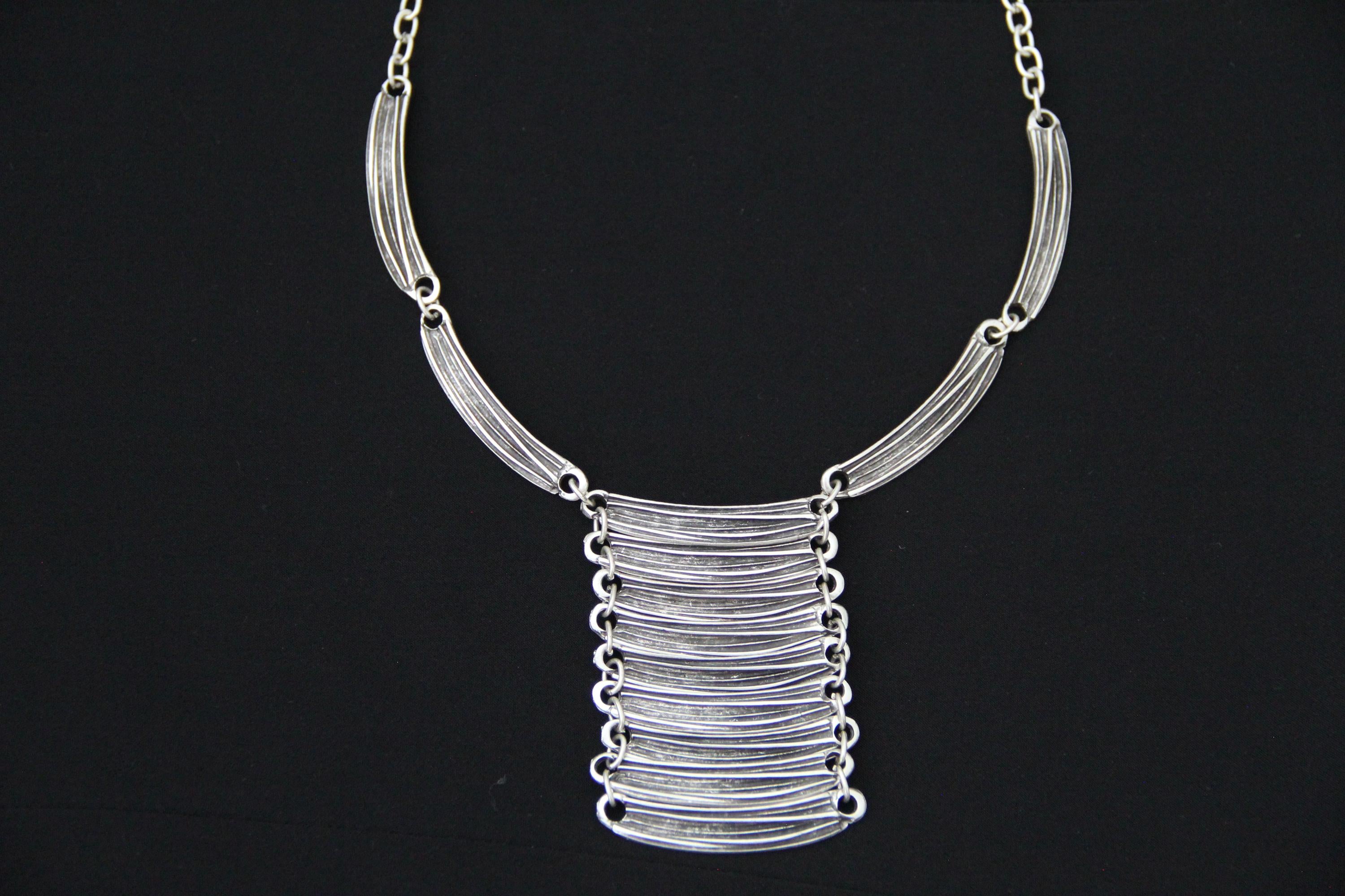 Long Silver Statement Necklace – Bold Drop Pendant, Boho Jewelry for Women
