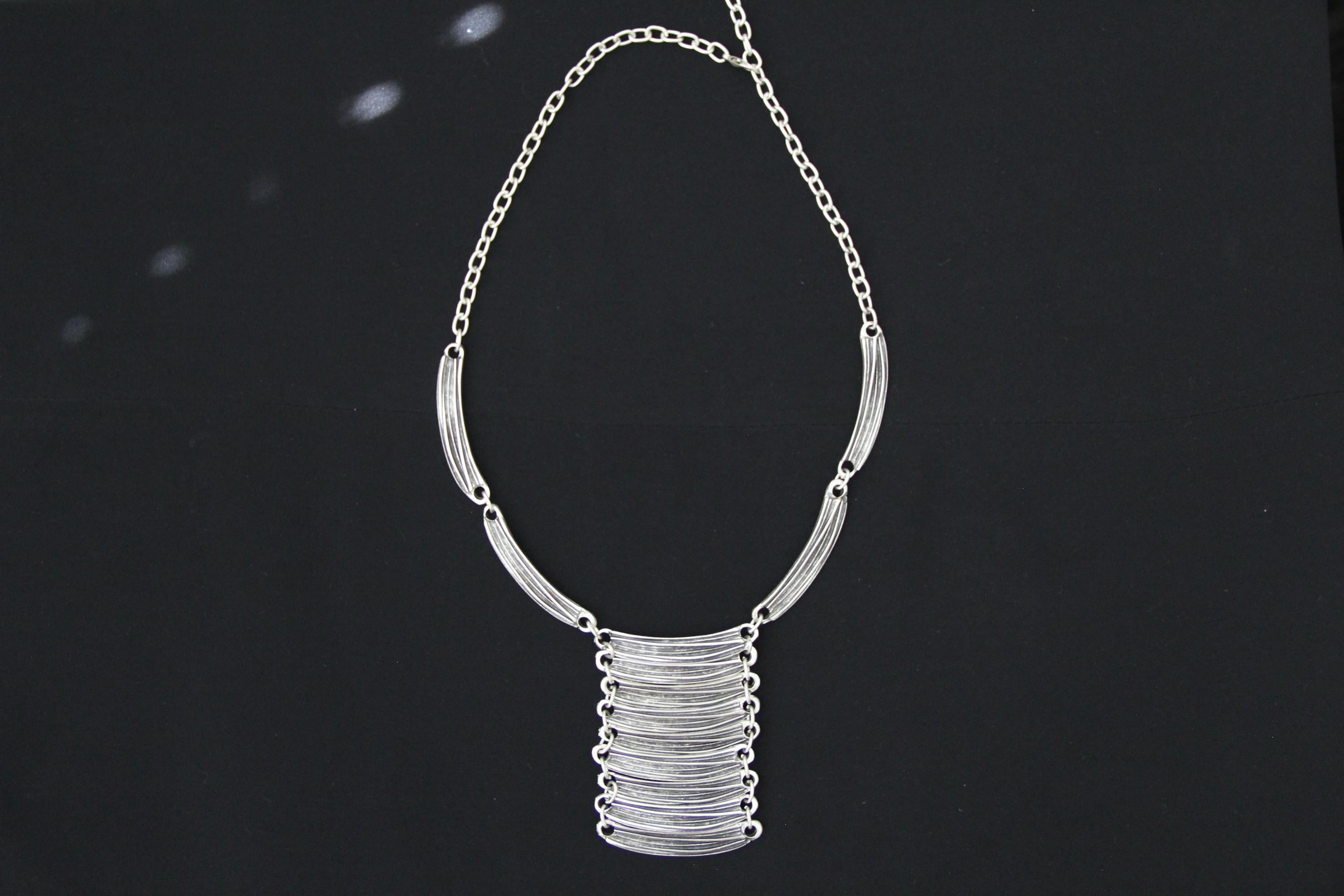 Long Silver Statement Necklace – Bold Drop Pendant, Boho Jewelry for Women