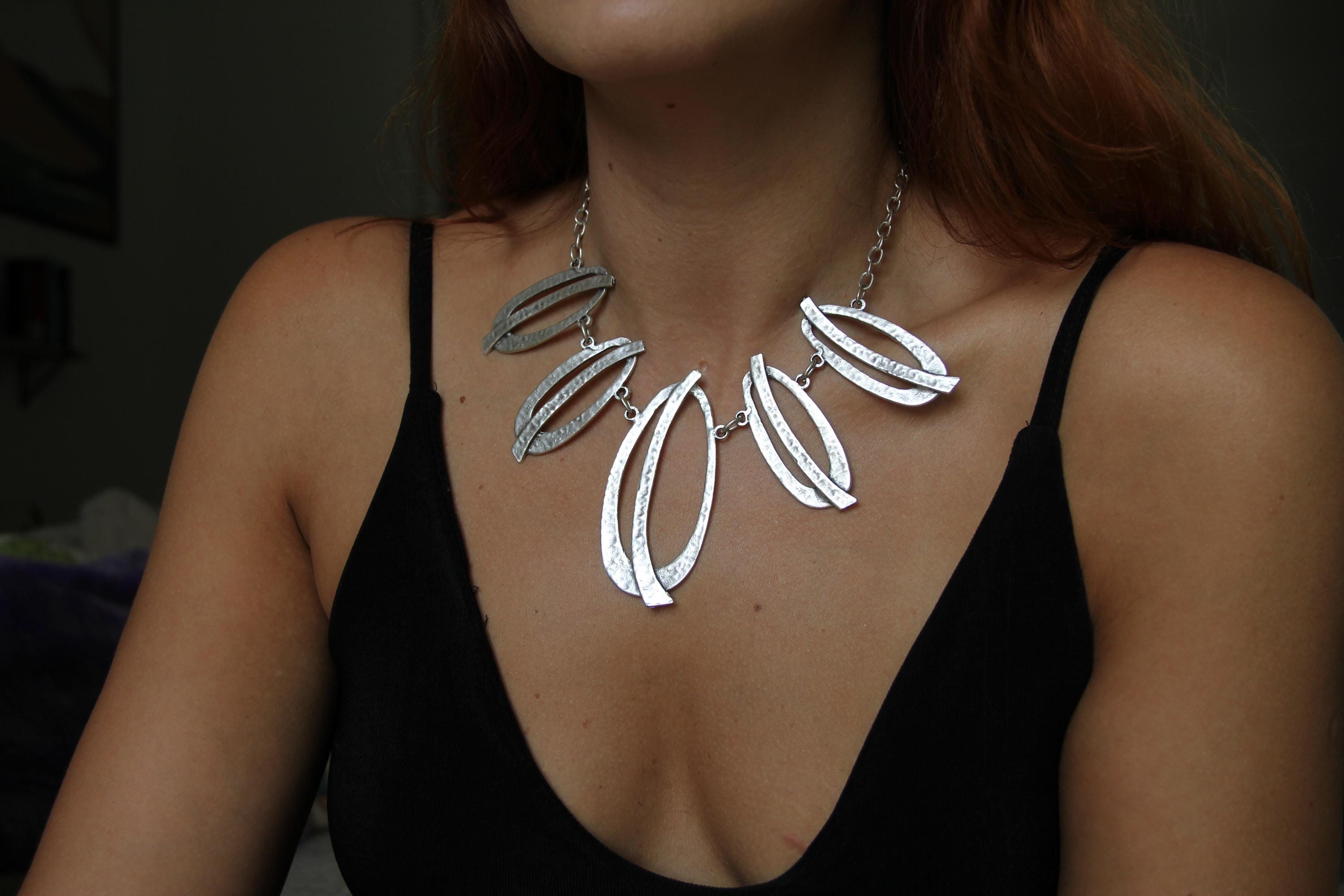 Handmade Silver Statement Necklace for Women – Unique Bold Geometric Large Pendant Ethnic Jewelry, Gift for Her