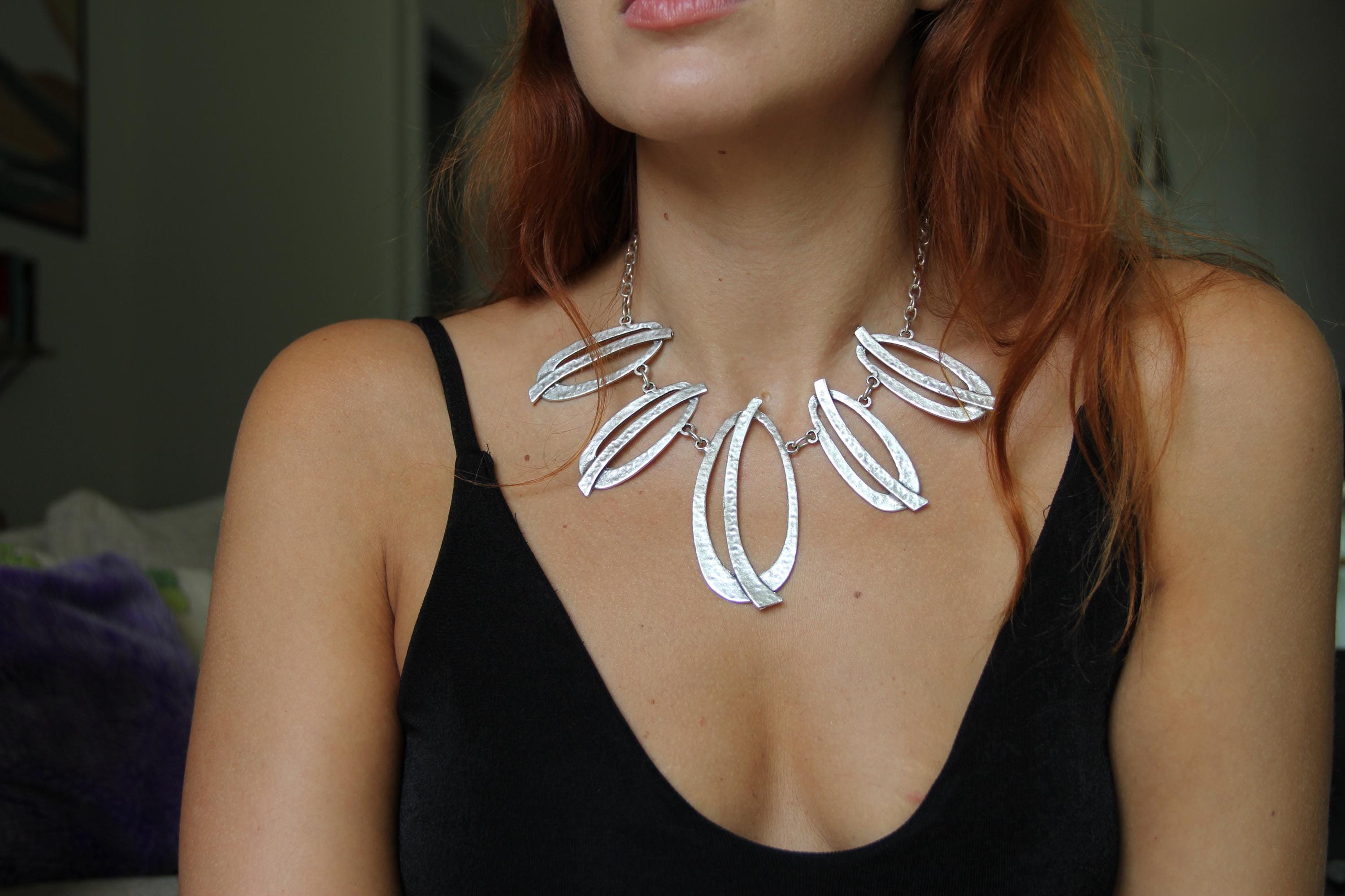 Handmade Silver Statement Necklace for Women – Unique Bold Geometric Large Pendant Ethnic Jewelry, Gift for Her