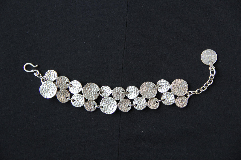 Adjustable Silver Hammered Bracelet Geometrical Statement Bracelet