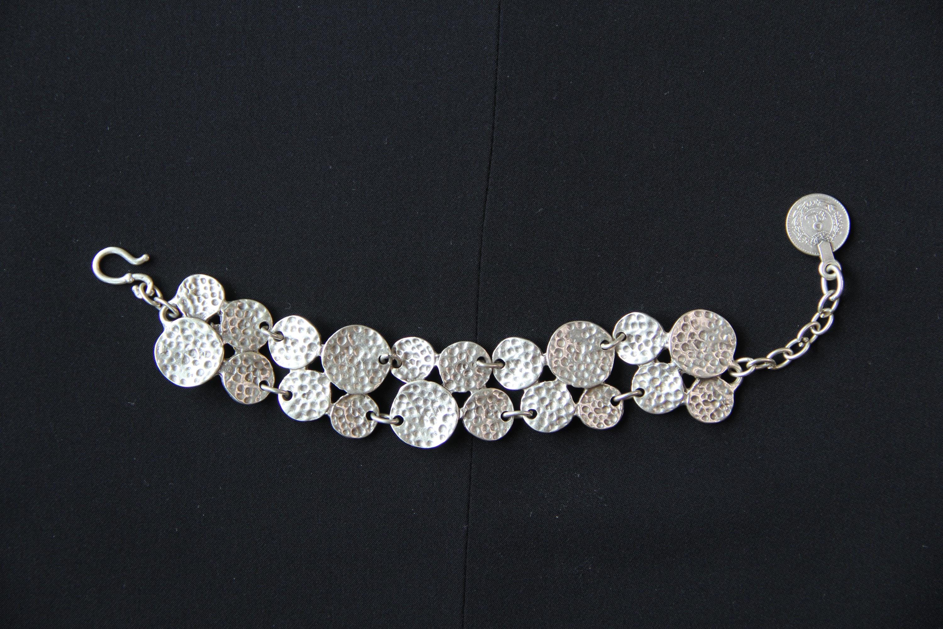 Adjustable Silver Hammered Bracelet Geometrical Statement Bracelet