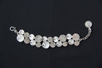 Adjustable Silver Hammered Bracelet Geometrical Statement Bracelet
