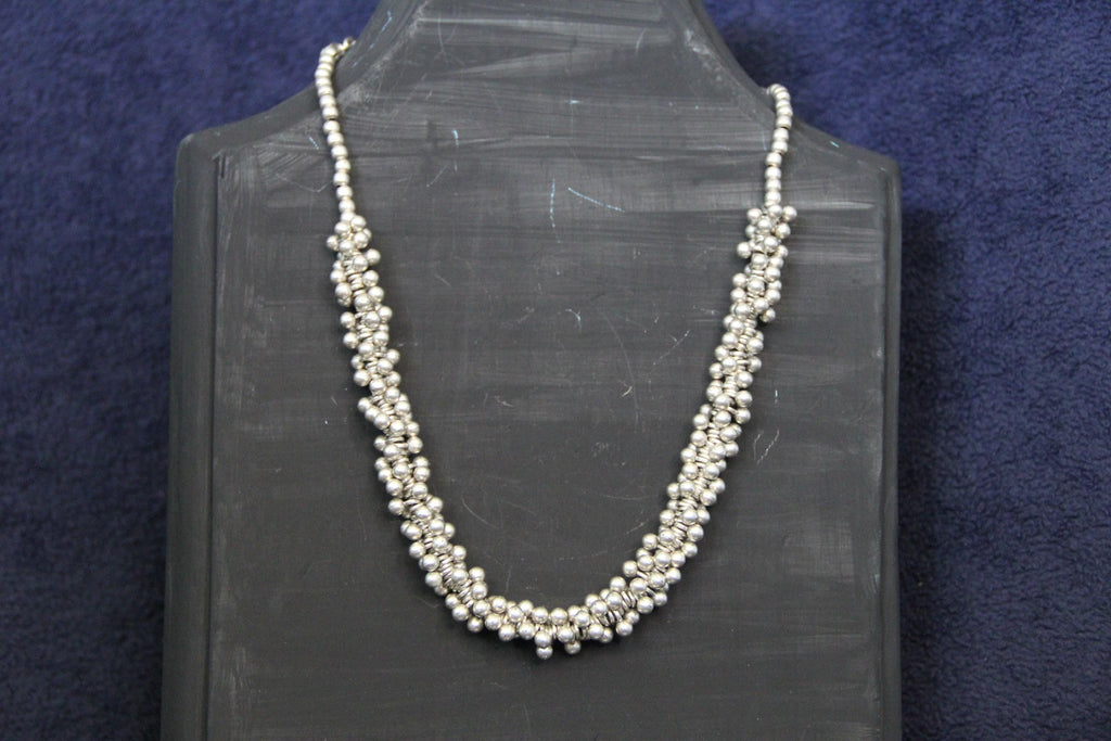 Chic Silver Beaded Statement Necklace – Unique Handmade Jewelry, Gift Idea for Her, Work or Vacation Accessory