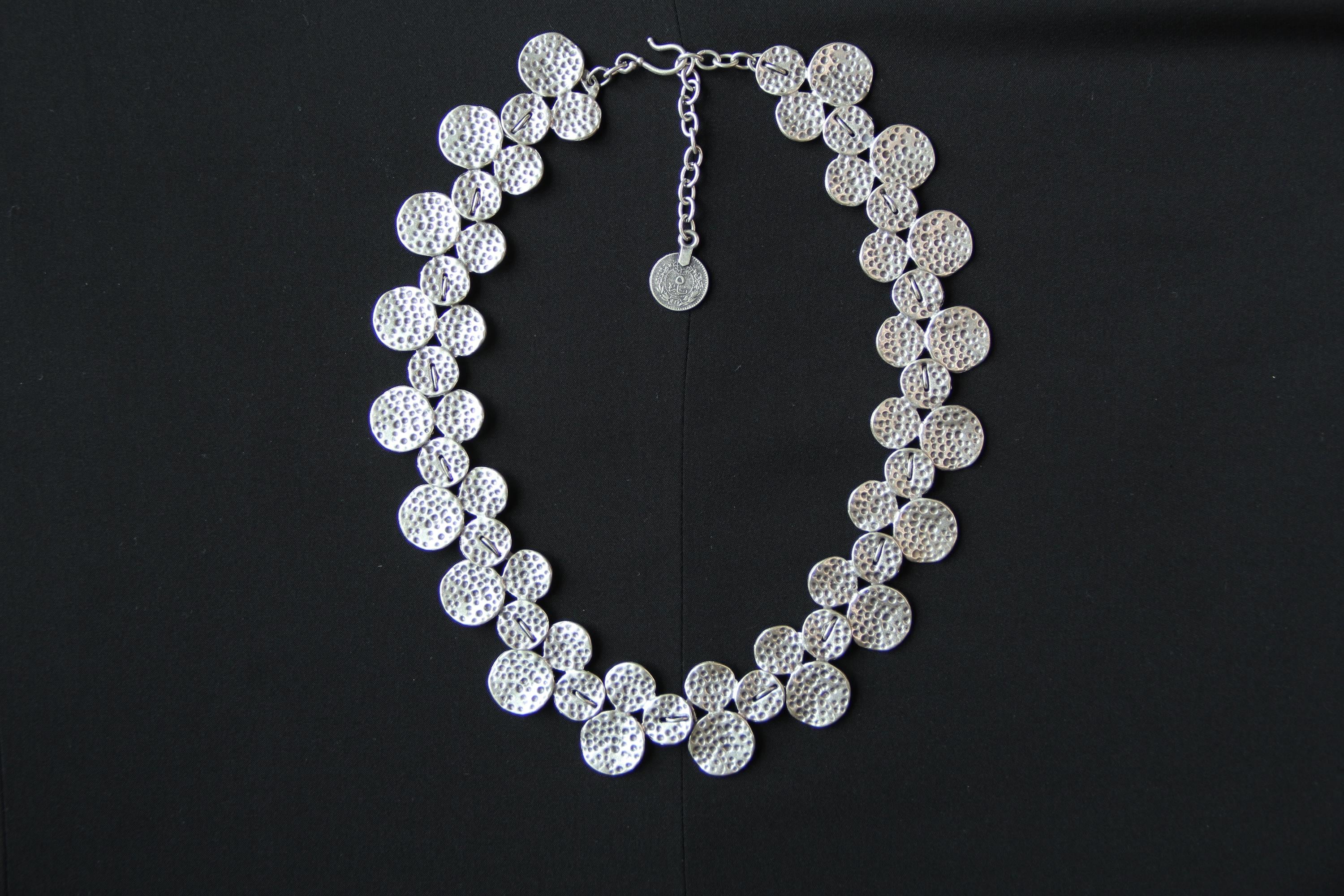 Adjustable Silver Statement Necklace – Handmade Hammered Circle Pendant, Geometric Ethnic Jewelry, Chic Unique Jewelry Idea for Her