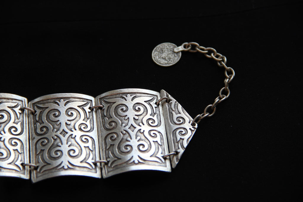 Adjustable Silver Engraved Ethnic Design Bracelet