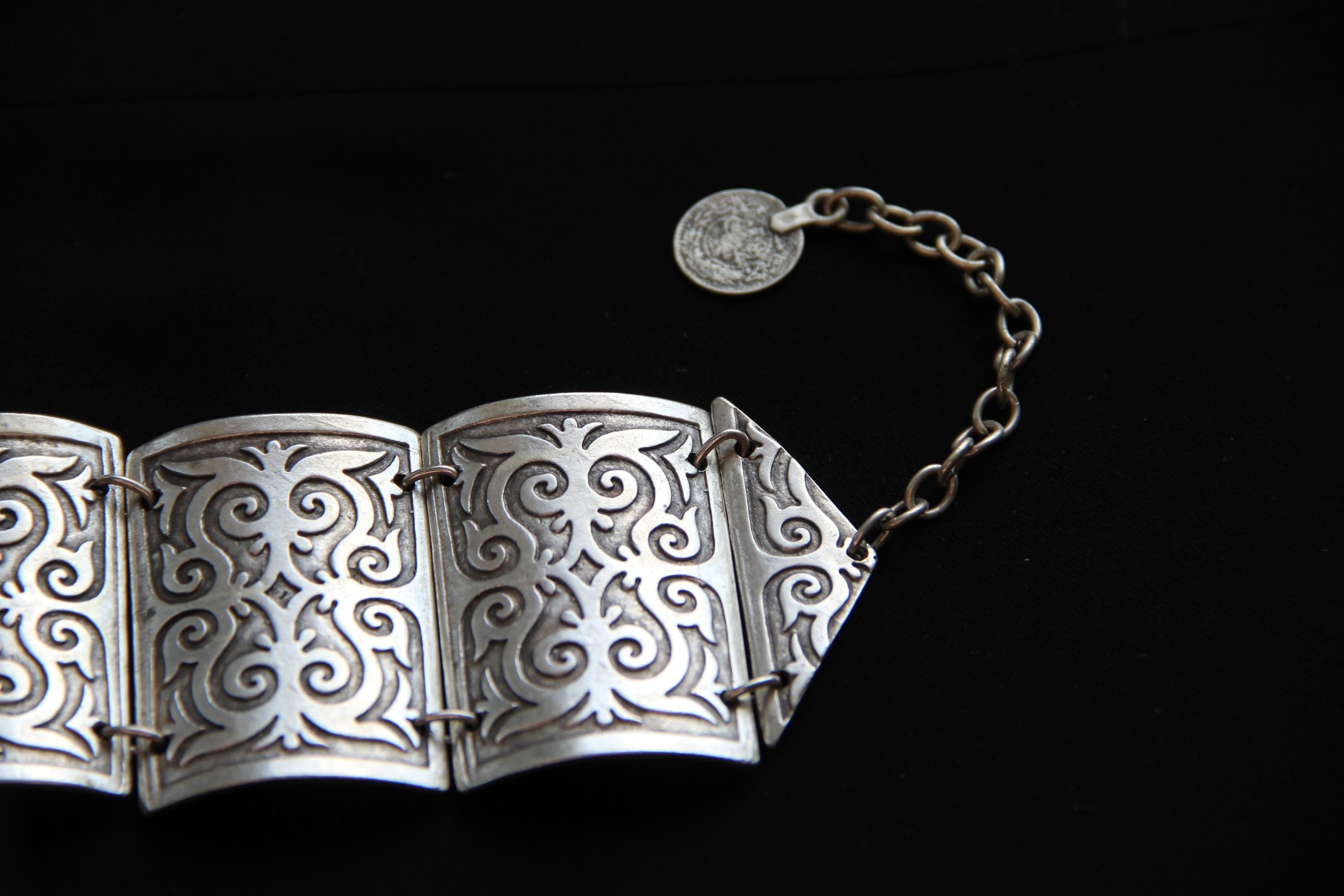 Adjustable Silver Engraved Ethnic Design Bracelet