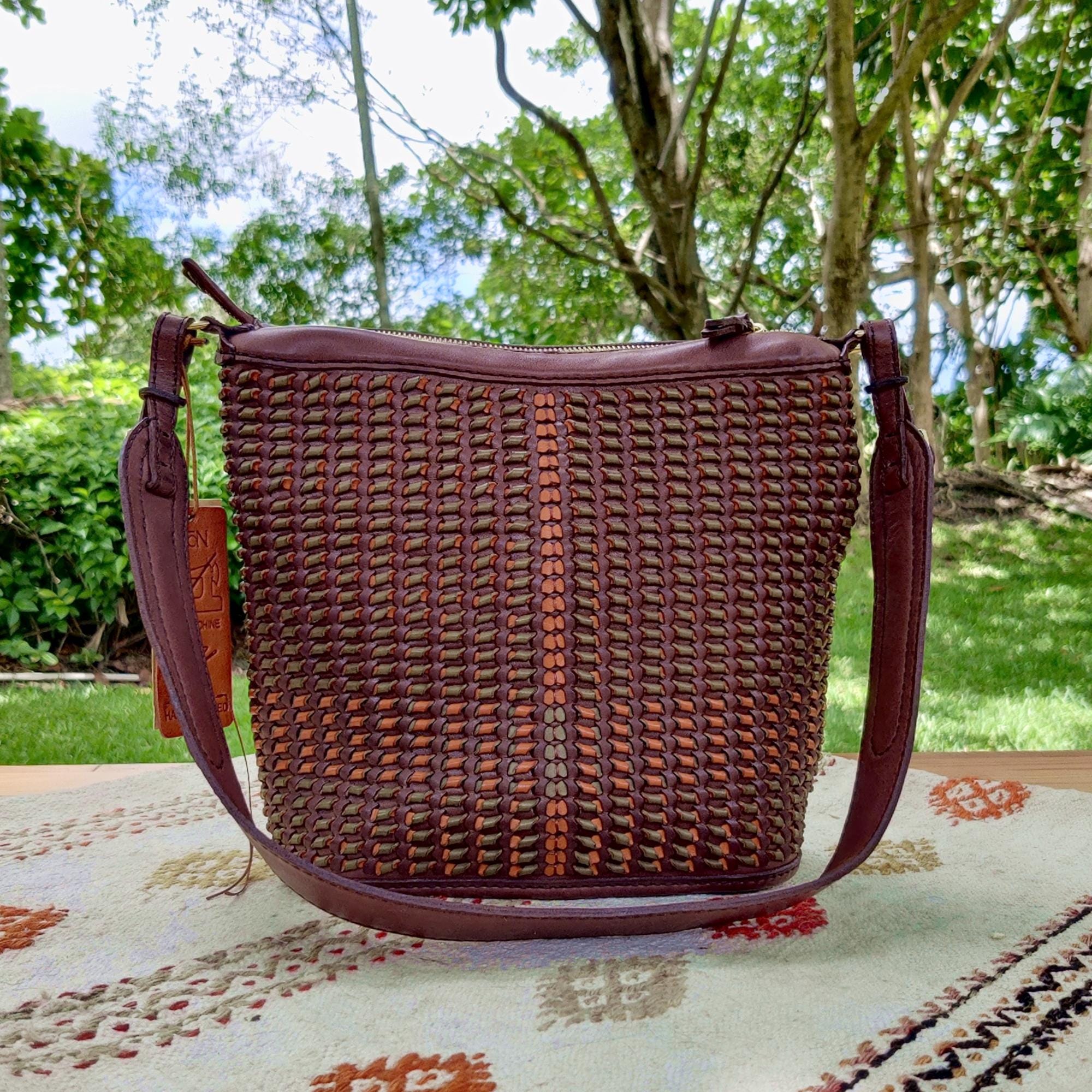 Genuine Leather Brown Woven Shoulder Bag