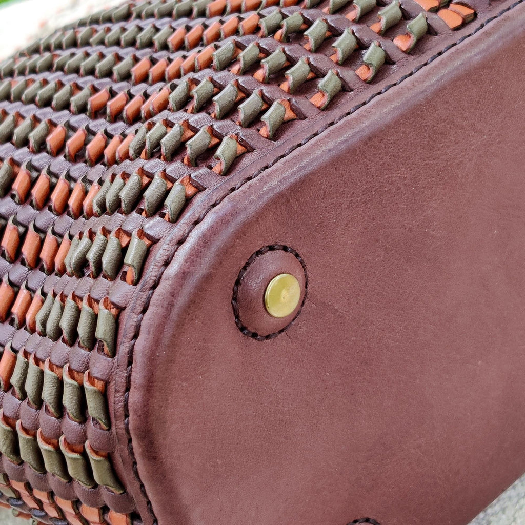 Genuine Leather Brown Woven Shoulder Bag