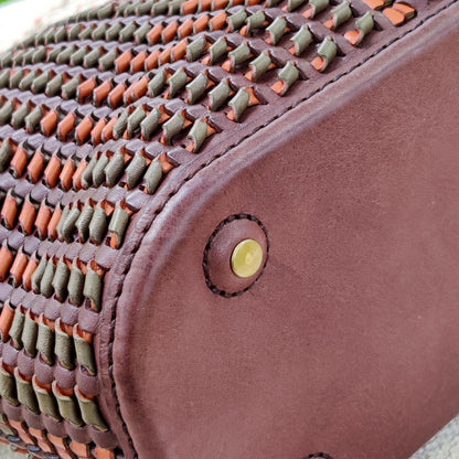 Genuine Leather Brown Woven Shoulder Bag
